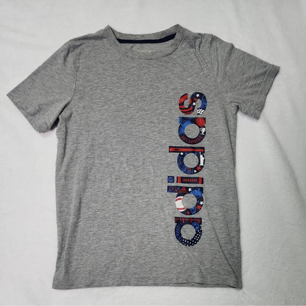 Adidas T-Shirt Youth Medium Graphic Print Logo Gray
